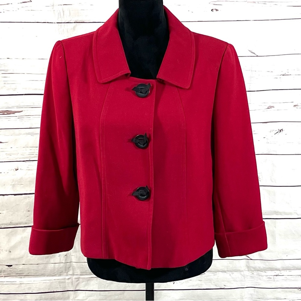 Tahari Asl Jacket Womens Size 10 Red Long Sleeve Button Front